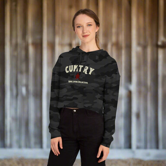 Cuntry Camo Cropped Hoodie - Trendy Women's Sweatshirt for Casual Outfits, Perfect for Fall, Activities, and Everyday Wear