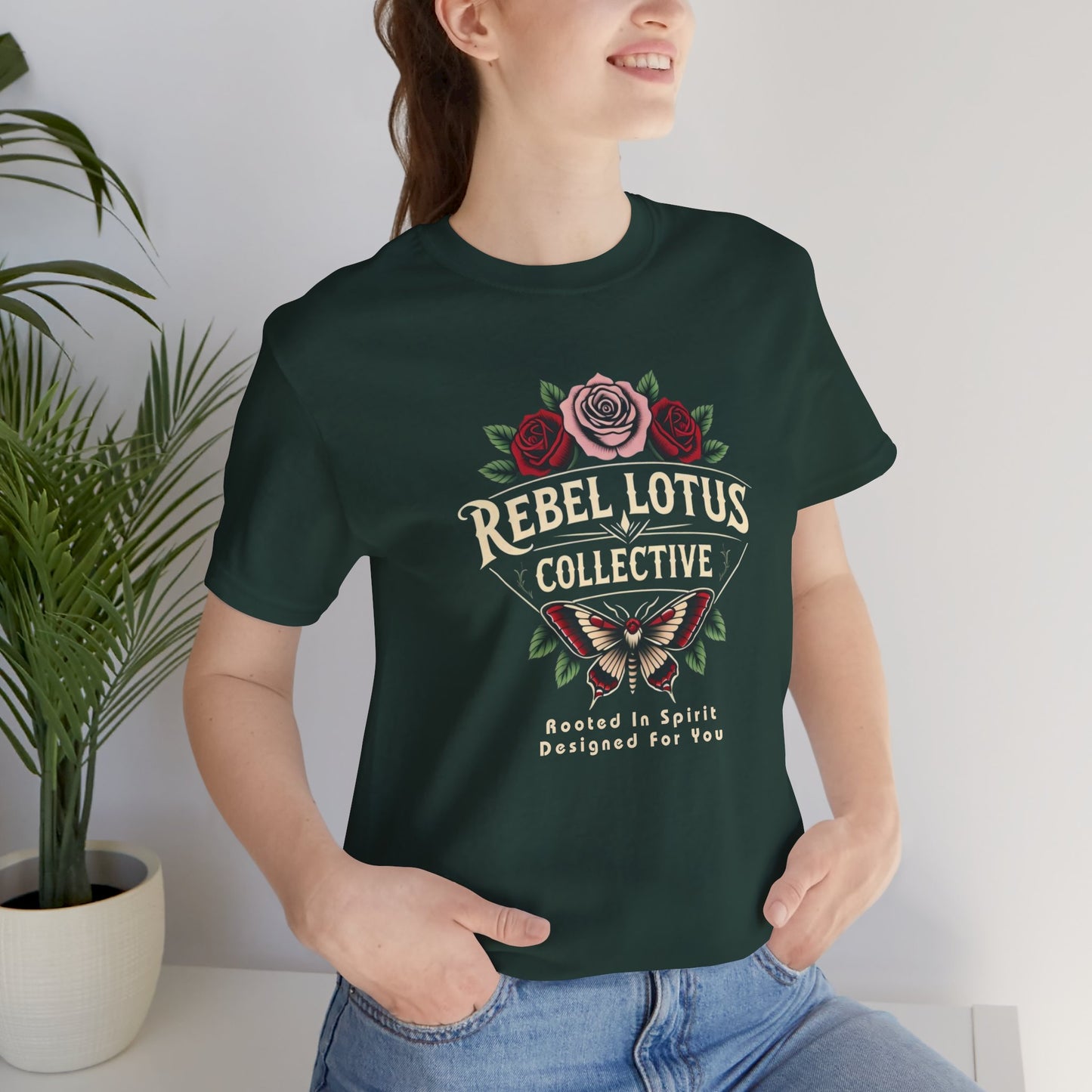 Rebel Lotus Collective Tee - Unisex Short Sleeve Shirt, Boho Style Apparel, Spiritual Gift, Festival Wear, Nature-Inspired Fashion