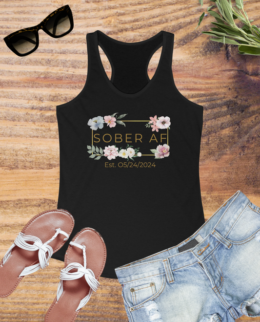 Floral Sober AF Women's Tank, Motivational Workout Top, Recovery Apparel, Gift for Sobriety Journey, Wellness Tank